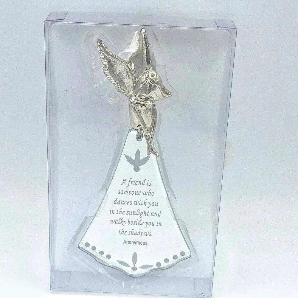 ​Pewter Angel Mirror Ornament Suncatcher A Friend Is Someone Who Dances Quote